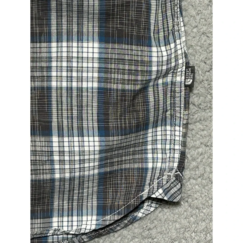 The North Face Black Plaid Button Down Shirt Short Sleeve Mens Size L‎ Gorpcore